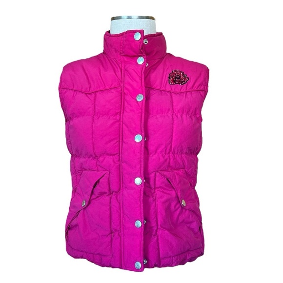 Cowgirl Hardware Small Pink Puffer Vest Western Roses Rodeo Casual Chore Vest - Picture 1 of 10